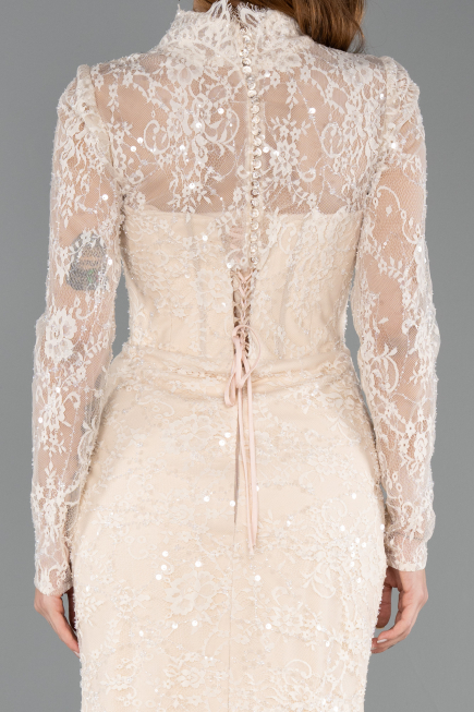 Haute Couture Robe Longue Dantelle Or ABU5462