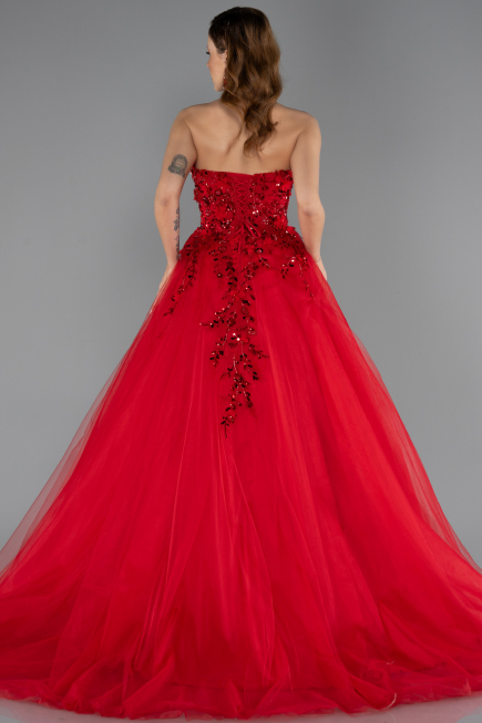 Robe de Fiançailles Design Personnalisé Longue Rouge ABU5460