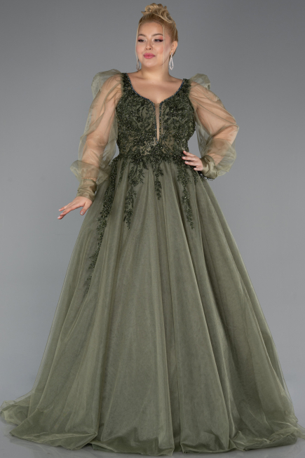Robes De Soirée Grande Taille Longue Kaki ABU4608