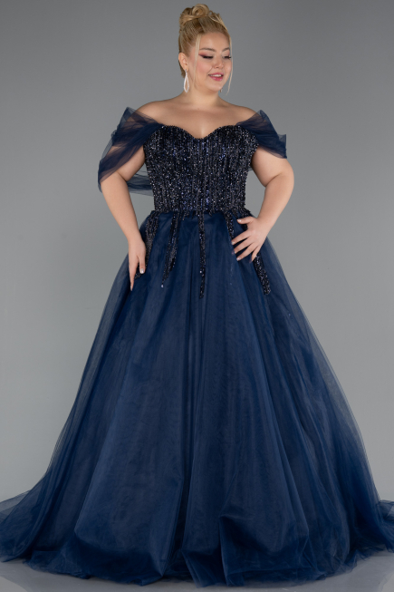 Robes De Soirée Grande Taille Longue Bleu Marine ABU4747