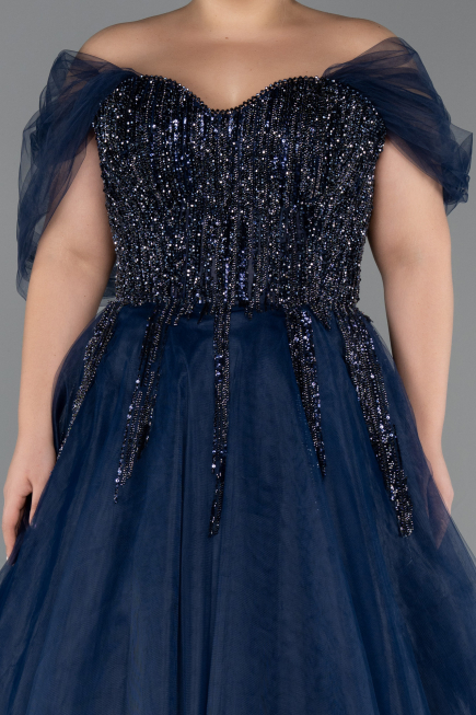 Robes De Soirée Grande Taille Longue Bleu Marine ABU4747