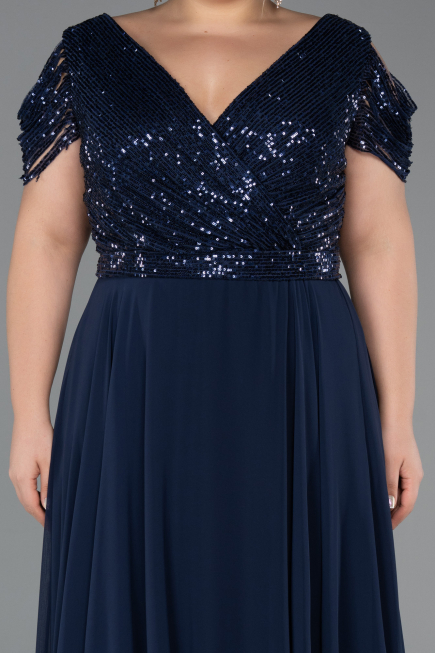 Robe de Soirée Grande Taille Longue Bleu Marine ABU828