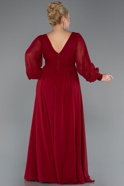 Robe Grande Taille Mousseline Longue Rouge Bordeaux ABU1988