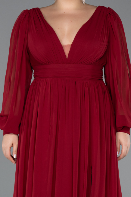 Robe Grande Taille Mousseline Longue Rouge Bordeaux ABU1988