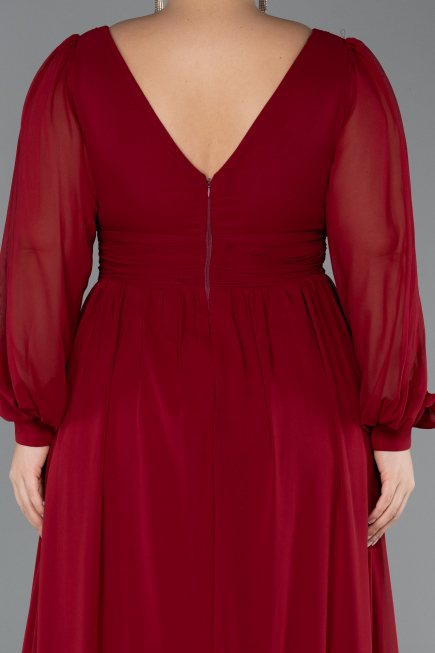 Robe Grande Taille Mousseline Longue Rouge Bordeaux ABU1988