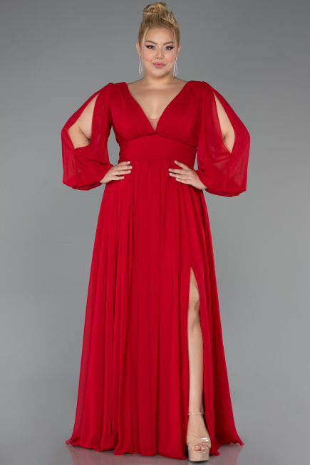 Robe Grande Taille Longue Mousseline Rouge ABU1988