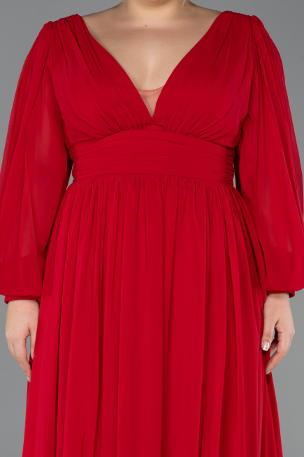 Robe Grande Taille Longue Mousseline Rouge ABU1988