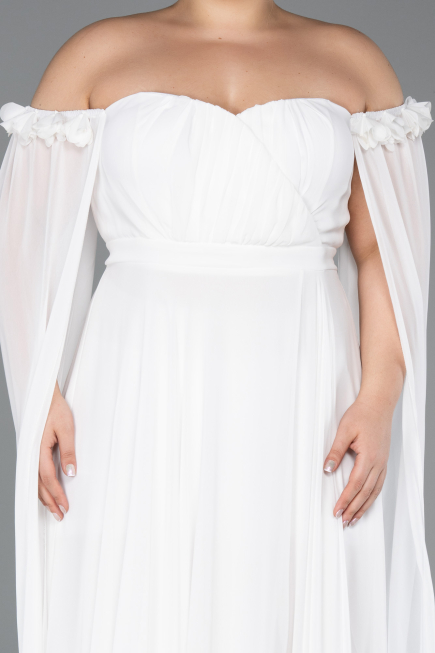 Robe Grande Taille Longue Mousseline Blanc ABU3464