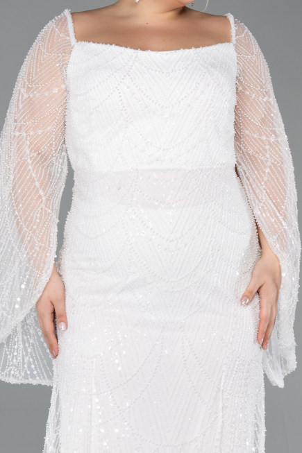 Robe De Soirée Grande Taille Perlé Longue Blanc ABU5067
