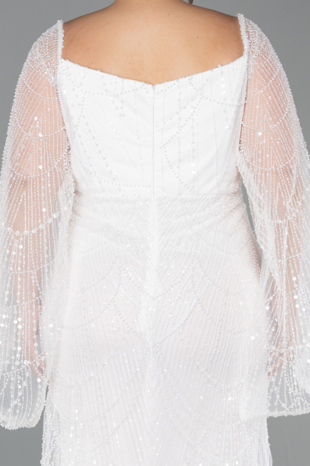 Robe De Soirée Grande Taille Perlé Longue Blanc ABU5067