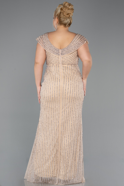 Robe de Soirée Grande Taille Longue Pierreux Beige ABU5439