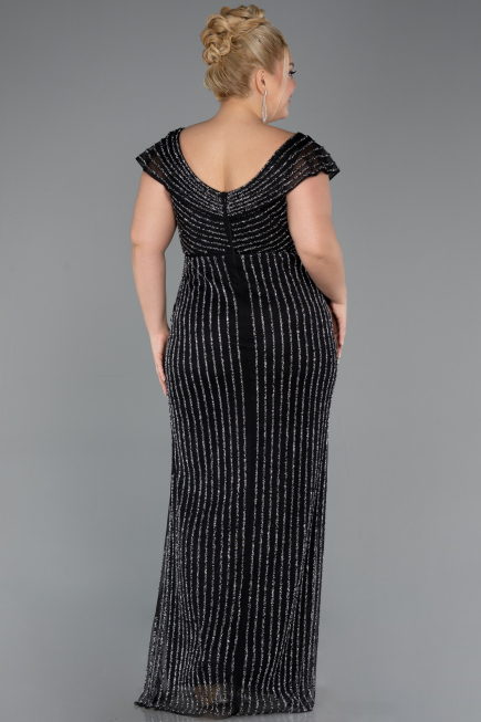 Robe de Soirée Grande Taille Longue Pierreux Noir ABU5439