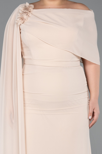 Robe de Soirée Grande Taille Longue Mousseline Beige ABU5419