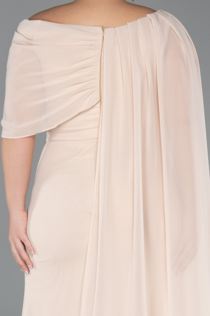 Robe de Soirée Grande Taille Longue Mousseline Beige ABU5419
