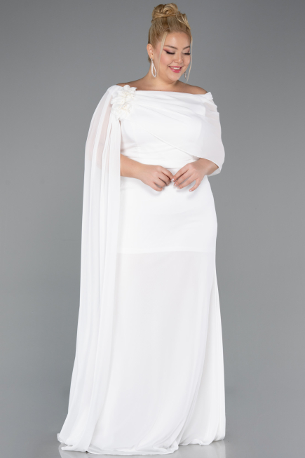 Robe de Soirée Grande Taille Longue Mousseline Blanc ABU5419