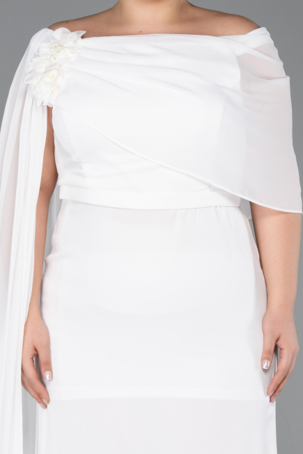 Robe de Soirée Grande Taille Longue Mousseline Blanc ABU5419