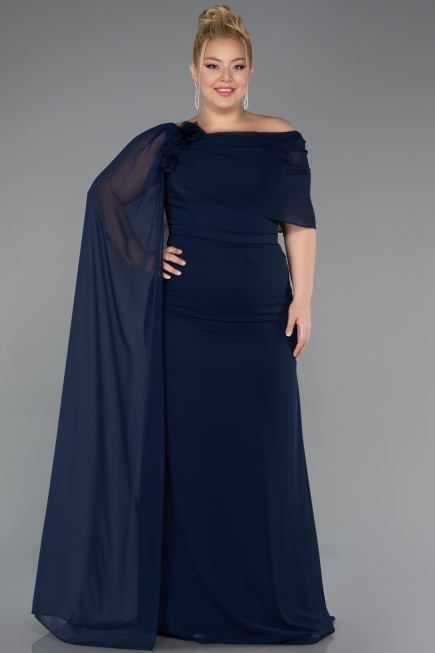 Robe de Soirée Grande Taille Longue Mousseline Bleu Marine ABU5419