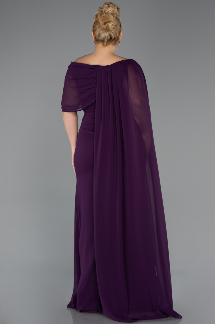 Robe de Soirée Grande Taille Longue Mousseline Violet ABU5419