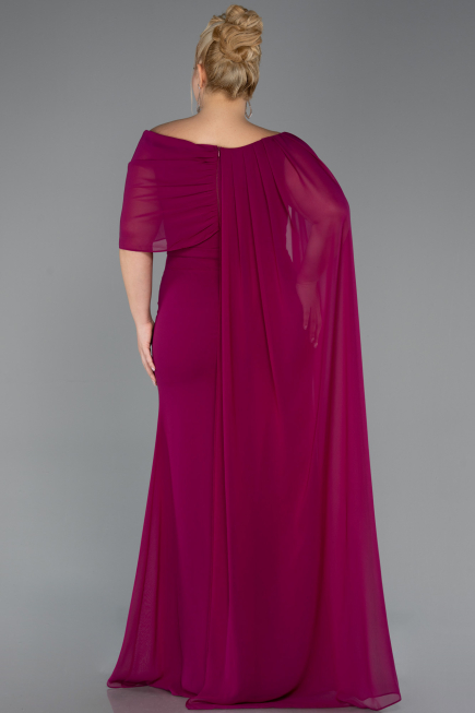 Robe de Soirée Grande Taille Longue Mousseline Prune ABU5419