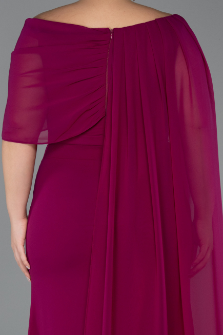 Robe de Soirée Grande Taille Longue Mousseline Prune ABU5419