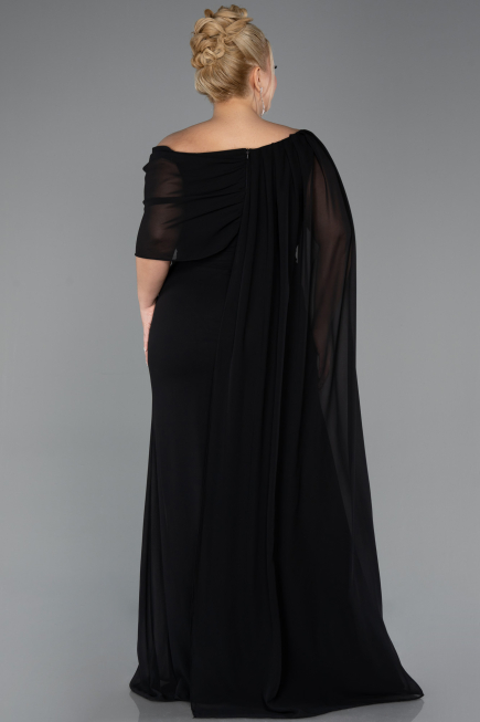 Robe de Soirée Grande Taille Longue Mousseline Noir ABU5419