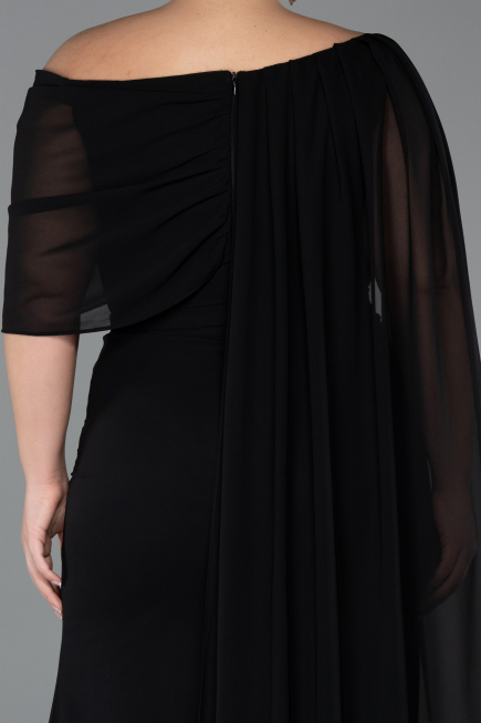 Robe de Soirée Grande Taille Longue Mousseline Noir ABU5419