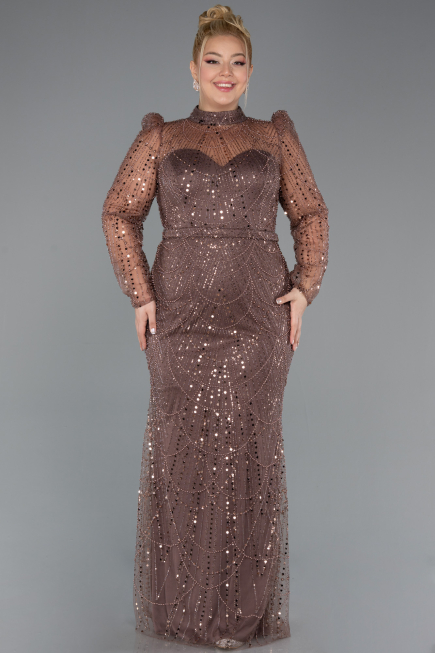 Robe De Fiançailles Grande Taille Longue Brun ABU4527