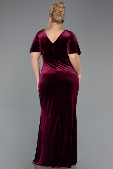 Robes De Soirée Grande Taille Velours Longue Rouge Bordeaux ABU4317