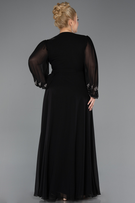 Robe De Soirée Grande Taille Longue Mousseline Noir ABU5360