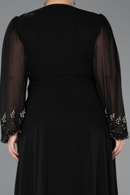 Robe De Soirée Grande Taille Longue Mousseline Noir ABU5360