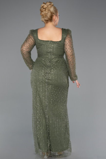 Robe de Soirée Grande Taille Longue Perlé Kaki ABU5433