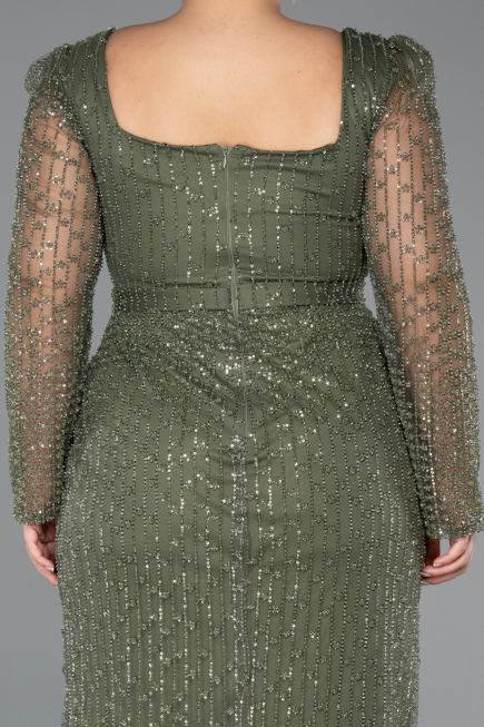 Robe de Soirée Grande Taille Longue Perlé Kaki ABU5433