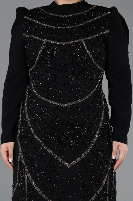 Robe Hijab Grande Taille Longue Noir ABU5411