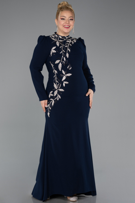 Robe Hijab Grande Taille Longue Bleu Marine ABU5395