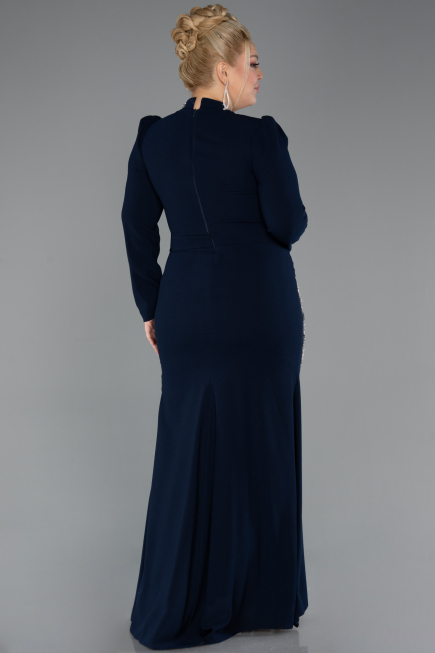 Robe Hijab Grande Taille Longue Bleu Marine ABU5395