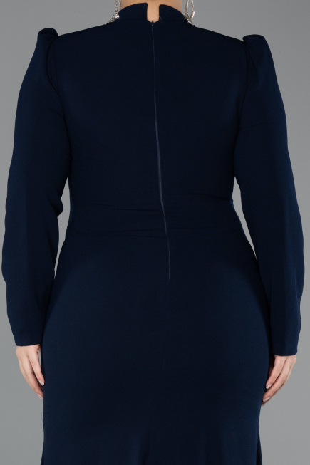 Robe Hijab Grande Taille Longue Bleu Marine ABU5395