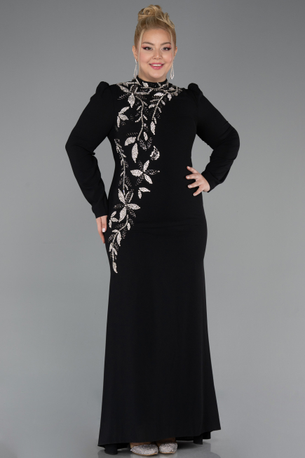 Robe Hijab Grande Taille Longue Noir ABU5395