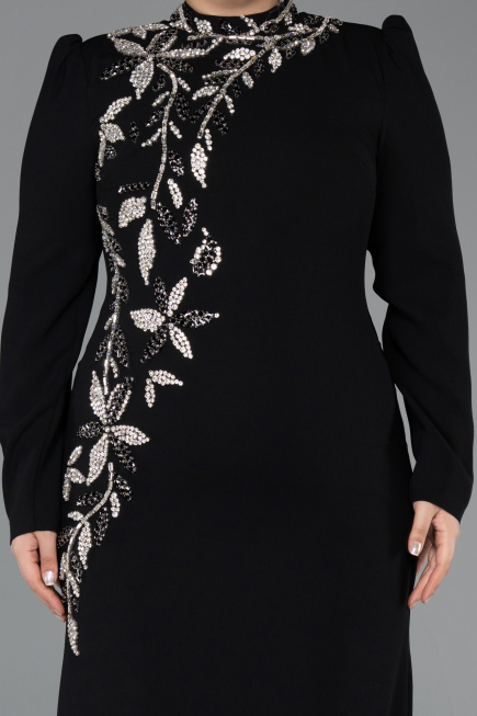 Robe Hijab Grande Taille Longue Noir ABU5395