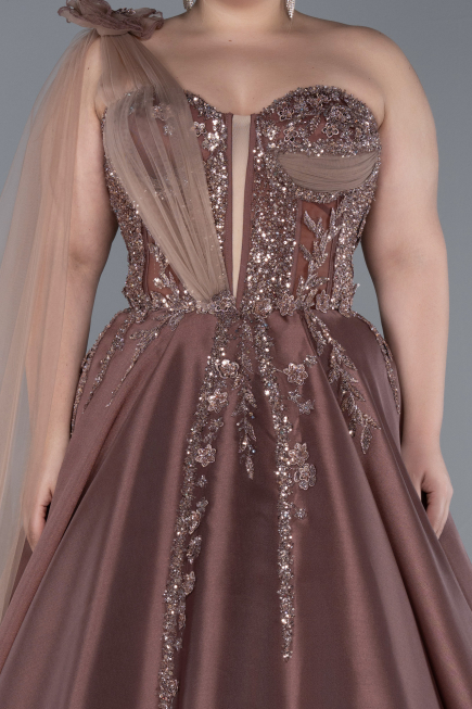 Robes De Soirée Grande Taille Longue Marron Clair ABU4467