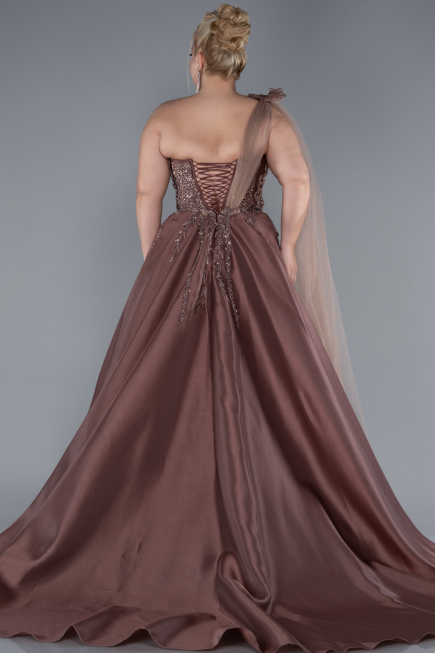 Robes De Soirée Grande Taille Longue Marron Clair ABU4467