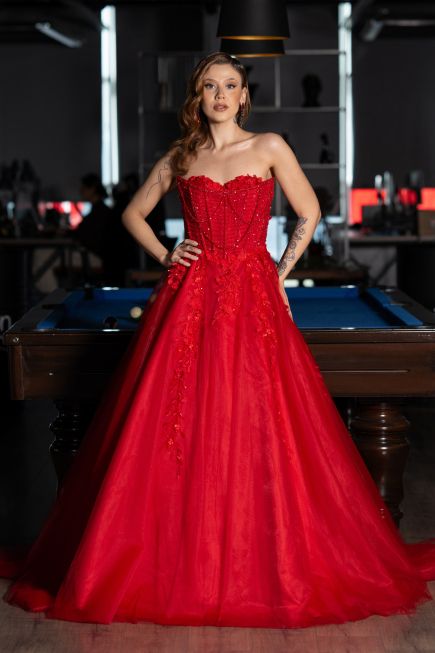 Robe Haute Couture Longue Rouge ABU5459