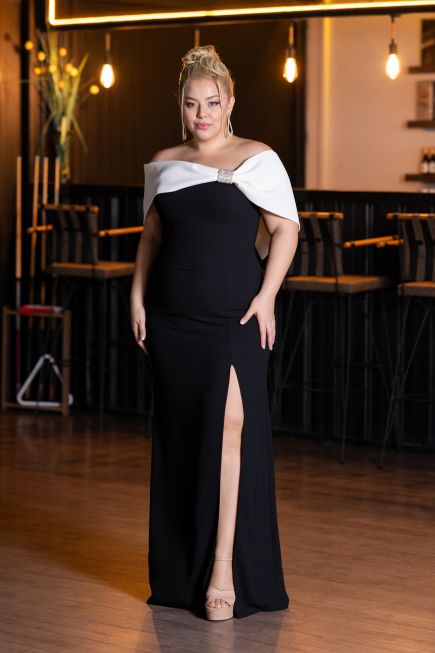 Robe De Soirée Grande Taille Longue Noir-Blanc ABU3945