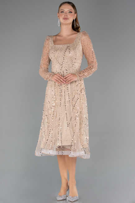 Robe de Cérémonie Midi Perlé Or ABK2469