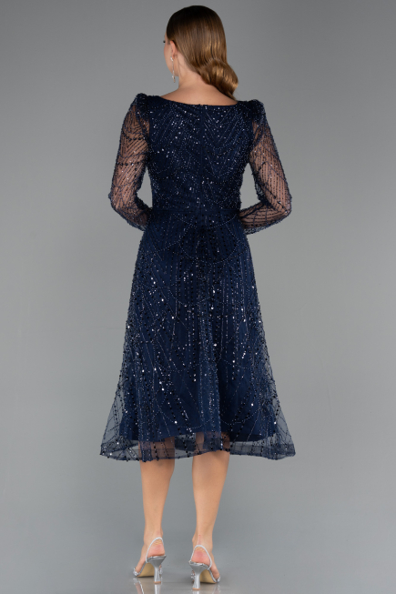 Robe de Cérémonie Midi Perlé Bleu Marine ABK2469