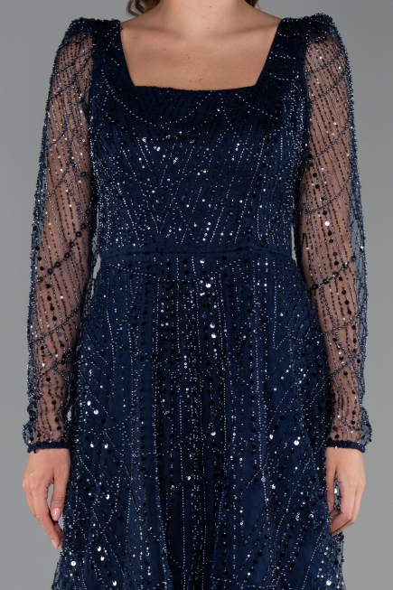 Robe de Cérémonie Midi Perlé Bleu Marine ABK2469