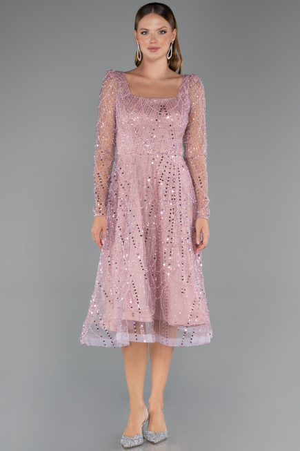 Robe de Cérémonie Midi Perlé Poudre ABK2469
