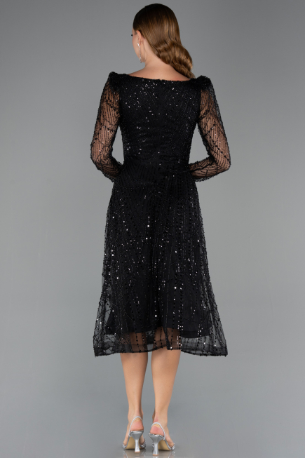 Robe de Cérémonie Midi Perlé Noir ABK2469