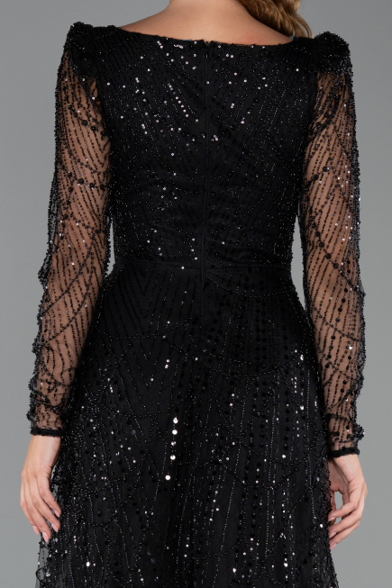 Robe de Cérémonie Midi Perlé Noir ABK2469