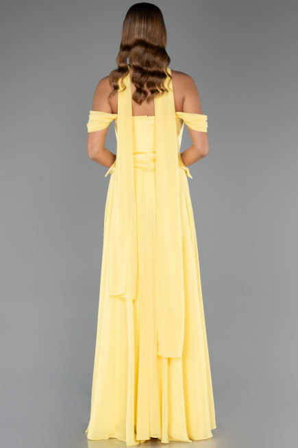 Robe De Soirée Mousseline Longue Jaune ABU5327