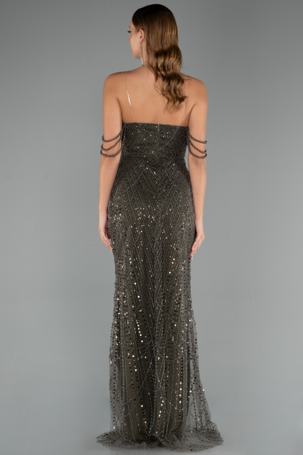 Robe de Soirée Longue Perlé Kaki ABU5477